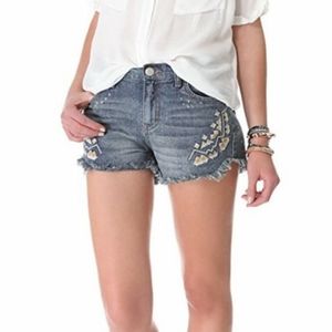 Free people embroidered jean shorts